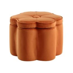 Pollie Orange Velvet Storage Stool 17 Pollie Orange Velvet Storage Stool -Garden Store POUF 291 ORANGE VEL WB4