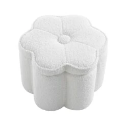Pollie White Teddy Boucle Storage Stool -Garden Store POUF 291 WHITE TEDDY WB1