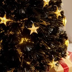 Fibre Optic Artificial Black Pine Christmas Tree With Pre-lit Warm White LED Lights (4ft To 6ft) -Garden Store XMSTR 01 BLACKLED detail2