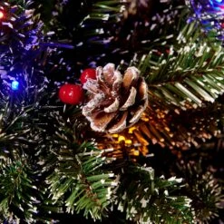 Snow Tipped Frosted Artificial Pines & Berries Christmas Tree With Pre-lit Multi-colour LED Lights (5ft To 8ft) -Garden Store XMSTR 2 FROGRNCLED detail2