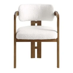 Stanford Curved Oak Frame Upholstered Chair, White Boucle Light Walnut Frame -Garden Store XNDCH 727 WHITE BOUCLE WB1