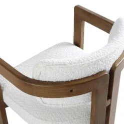 Stanford Curved Oak Frame Upholstered Chair, White Boucle Light Walnut Frame -Garden Store XNDCH 727 WHITE BOUCLE detail3