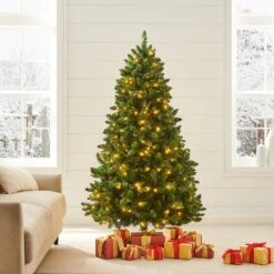 Pre-lit Artificial Green Spruce Christmas Tree With Warm White LED Lights (5ft To 8ft)