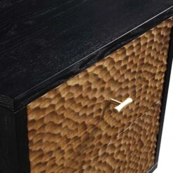 Bianca Chip Carved Bedside Table, Antique Bronze & Black 24 Bianca Chip Carved Bedside Table, Antique Bronze & Black -Garden Store XXNS 007 GOLD BLACK detail1