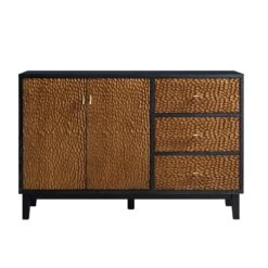 Bianca Chip Carved 2-Door 3-Drawer Sideboard, Antique Bronze & Black -Garden Store XXSB 006 GOLD BLACK WB1