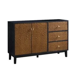 Bianca Chip Carved 2-Door 3-Drawer Sideboard, Antique Bronze & Black -Garden Store XXSB 006 GOLD BLACK WB2