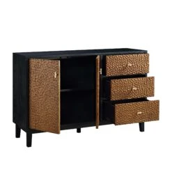 Bianca Chip Carved 2-Door 3-Drawer Sideboard, Antique Bronze & Black -Garden Store XXSB 006 GOLD BLACK WB3