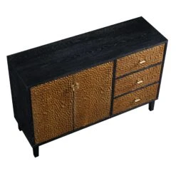 Bianca Chip Carved 2-Door 3-Drawer Sideboard, Antique Bronze & Black -Garden Store XXSB 006 GOLD BLACK WB4