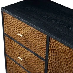 Bianca Chip Carved 2-Door 3-Drawer Sideboard, Antique Bronze & Black -Garden Store XXSB 006 GOLD BLACK detail1