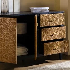Bianca Chip Carved 2-Door 3-Drawer Sideboard, Antique Bronze & Black -Garden Store XXSB 006 GOLD BLACK scene2
