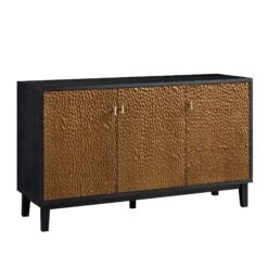 Bianca Chip Carved 3 Door Sideboard, Antique Bronze & Black -Garden Store XXSB 009 GOLD BLACK WB2