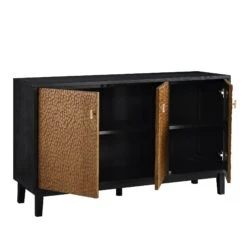 Bianca Chip Carved 3 Door Sideboard, Antique Bronze & Black -Garden Store XXSB 009 GOLD BLACK WB3