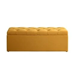 Leamington Deep-Buttoned Ottoman Storage Bench, Turmeric Yellow Velvet -Garden Store ZX 2183 MUST VEL WB1