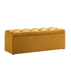 Leamington Deep-Buttoned Ottoman Storage Bench, Turmeric Yellow Velvet -Garden Store ZX 2183 MUST VEL WB3