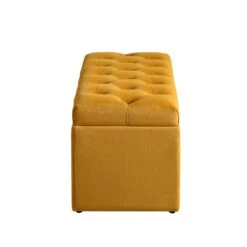 Leamington Deep-Buttoned Ottoman Storage Bench, Turmeric Yellow Velvet -Garden Store ZX 2183 MUST VEL WB5