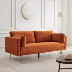 Pelham Orange Velvet Fabric Sofa 18 Pelham Orange Velvet Fabric Sofa -Garden Store c4622