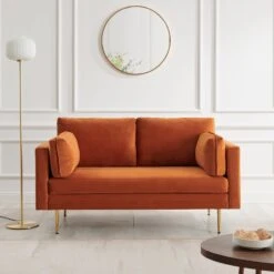Pelham Orange Velvet Fabric Sofa 19 Pelham Orange Velvet Fabric Sofa -Garden Store c4644