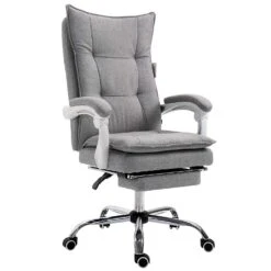 Garden Store 21 Executive Double Layer Padding Recline Office Desk Chair With Footrest, MR77 Grey Fabric